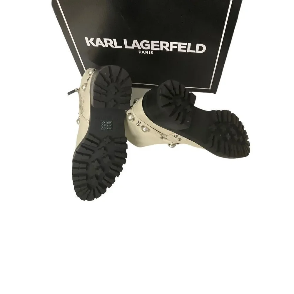 Karl Lagerfeld Paris NEW Combat Moto Booties Faux Pearl